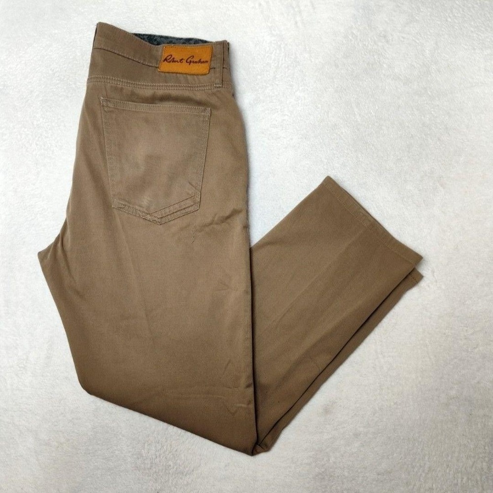 Robert Graham Pants Mens 36x30 Beige Chino Slim Stretch Tanner Kipling Tailored